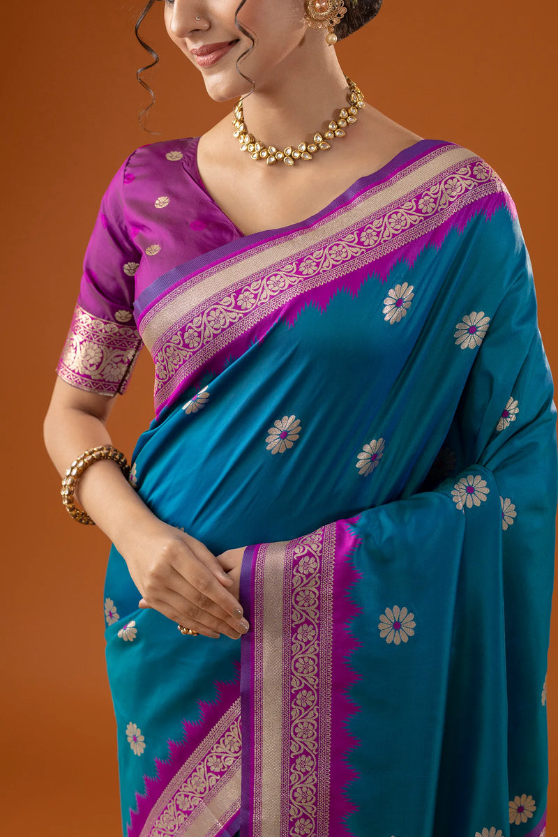 Flower Silk Blue Saree