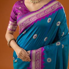 Flower Silk Blue Saree