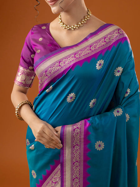 Flower Silk Blue Saree