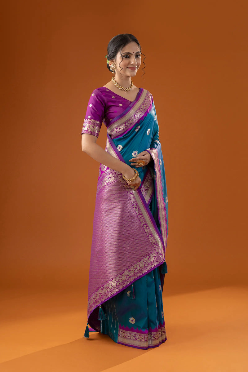 Flower Silk Blue Saree