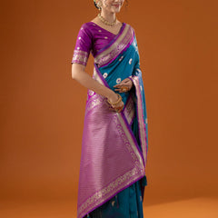 Flower Silk Blue Saree