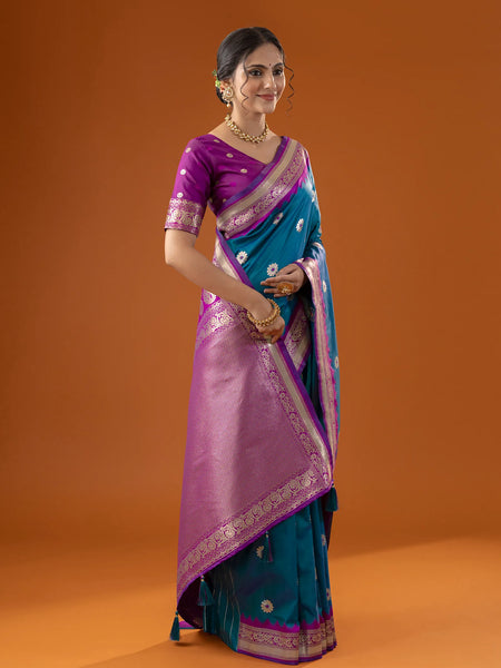 Flower Silk Blue Saree