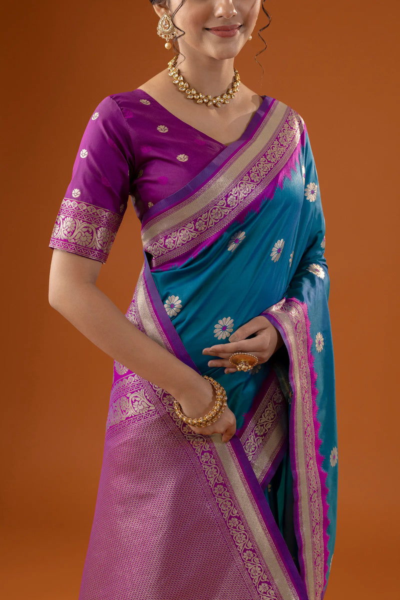 Flower Silk Blue Saree