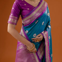 Flower Silk Blue Saree