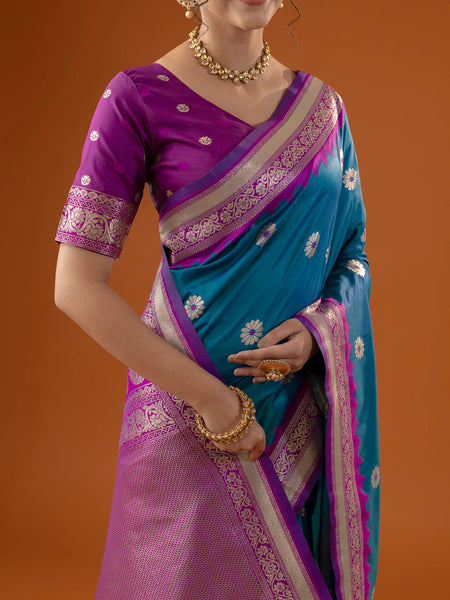 Flower Silk Blue Saree