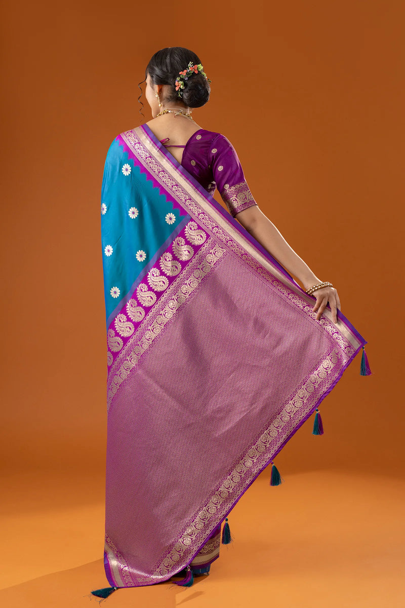 Flower Silk Blue Saree