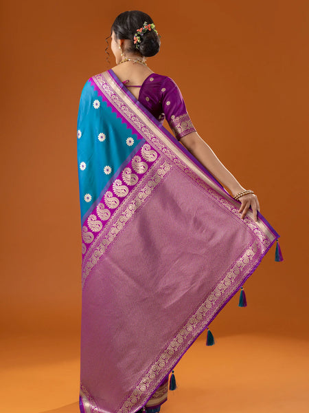 Flower Silk Blue Saree