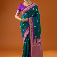 Flower Silk Deep Green Saree