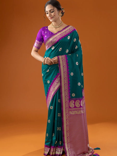Flower Silk Deep Green Saree