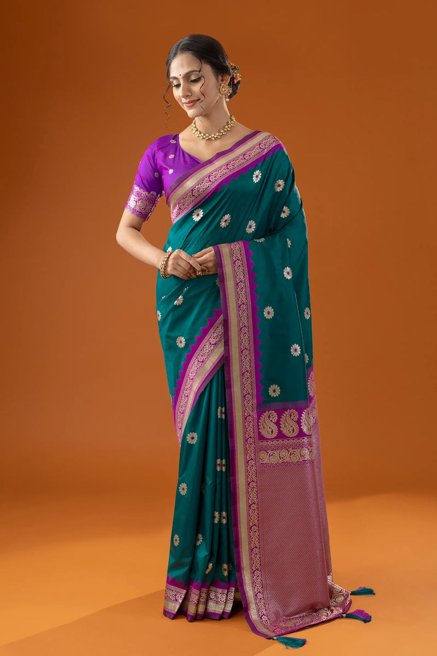 Flower Silk Deep Green Saree