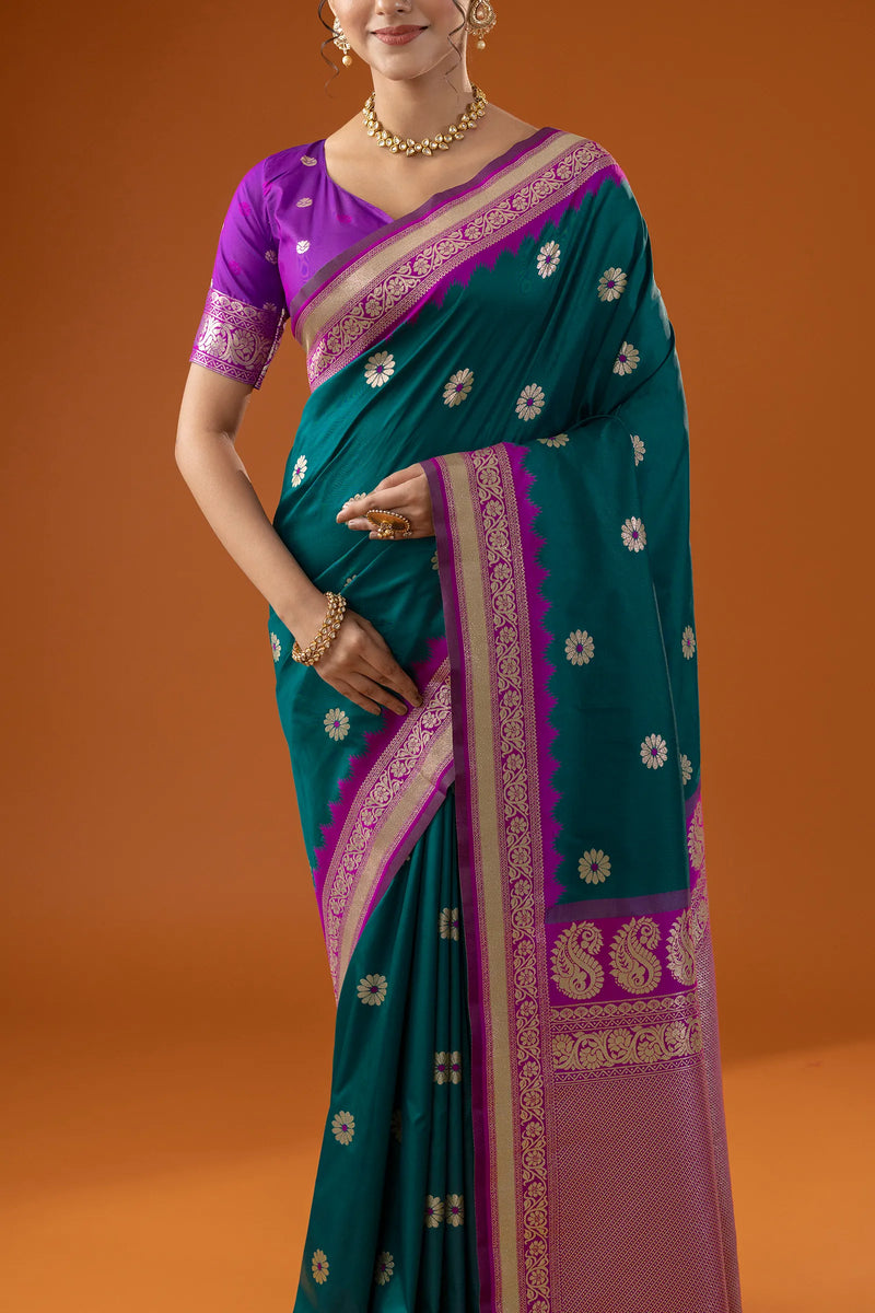 Flower Silk Deep Green Saree