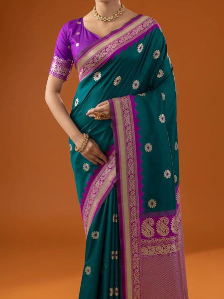 Flower Silk Deep Green Saree