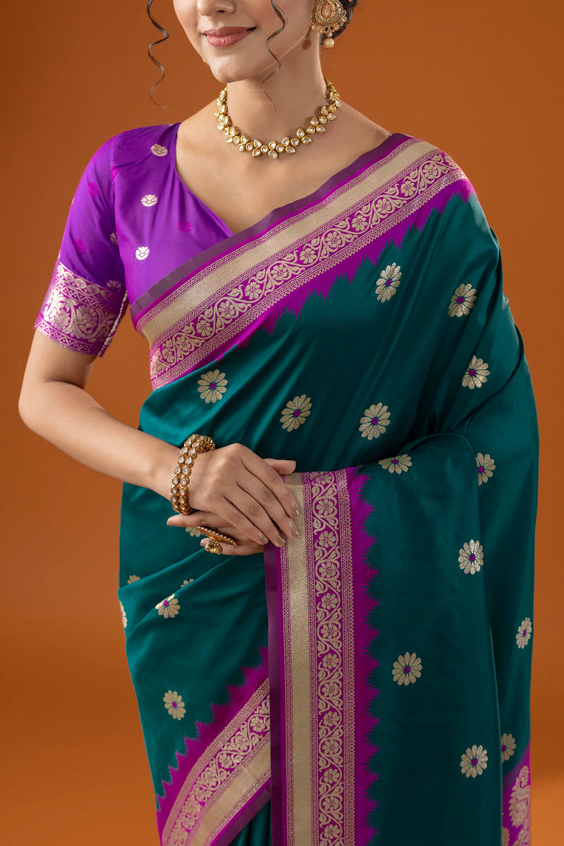 Flower Silk Deep Green Saree
