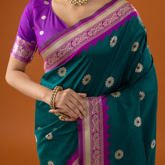 Flower Silk Deep Green Saree