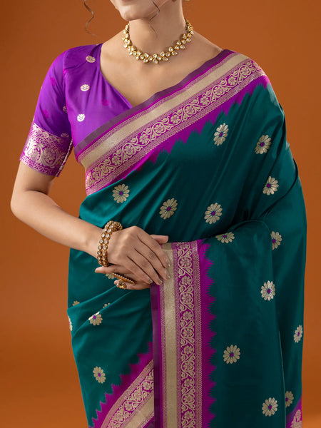 Flower Silk Deep Green Saree