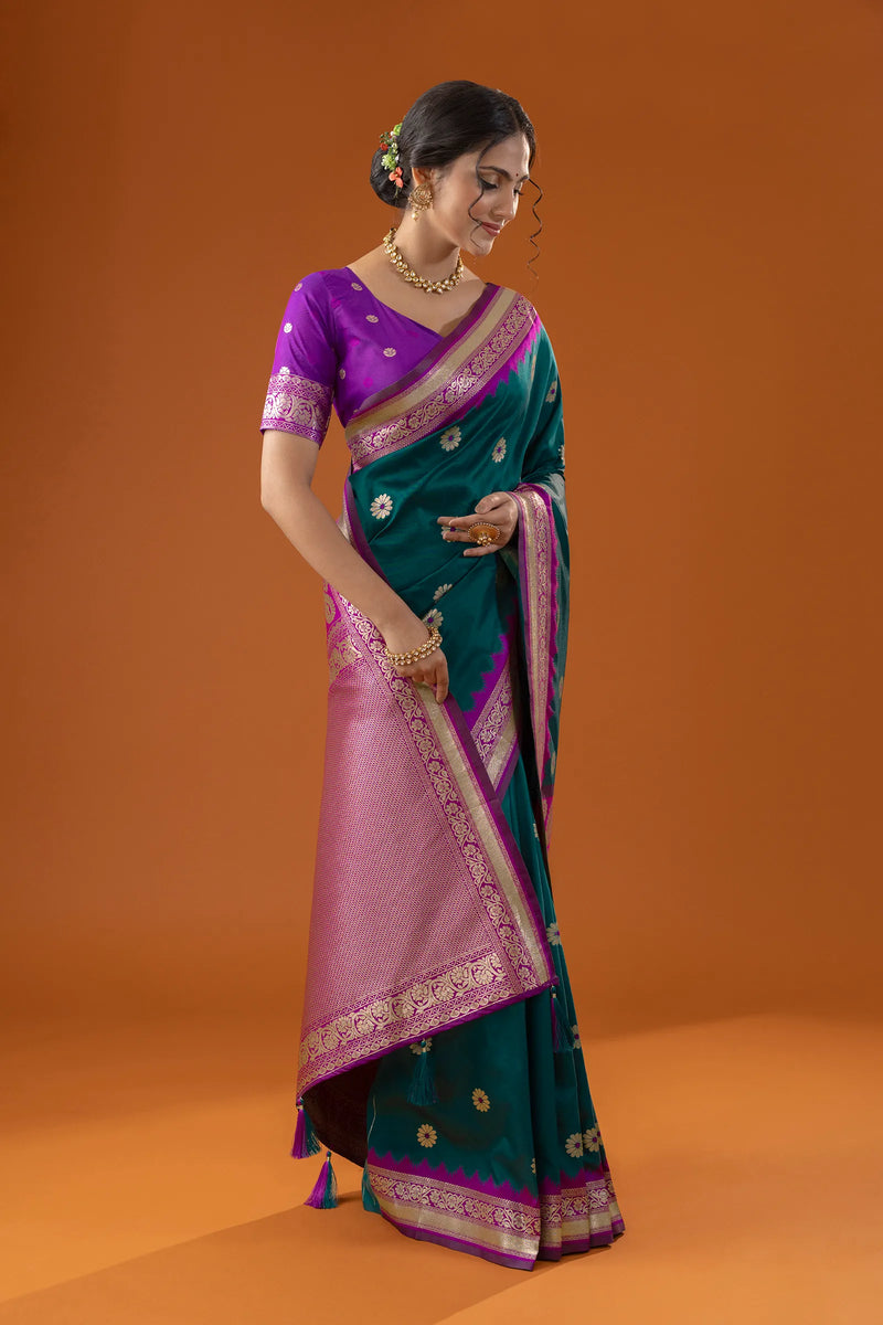 Flower Silk Deep Green Saree