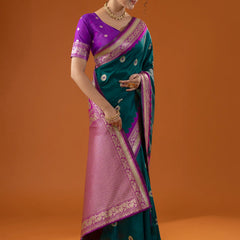 Flower Silk Deep Green Saree