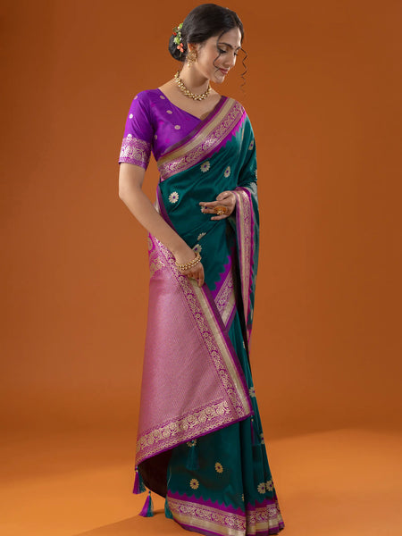 Flower Silk Deep Green Saree