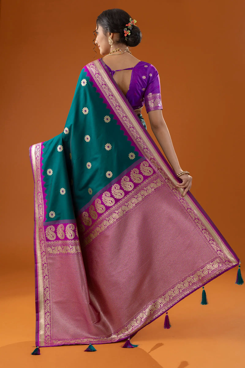 Flower Silk Deep Green Saree