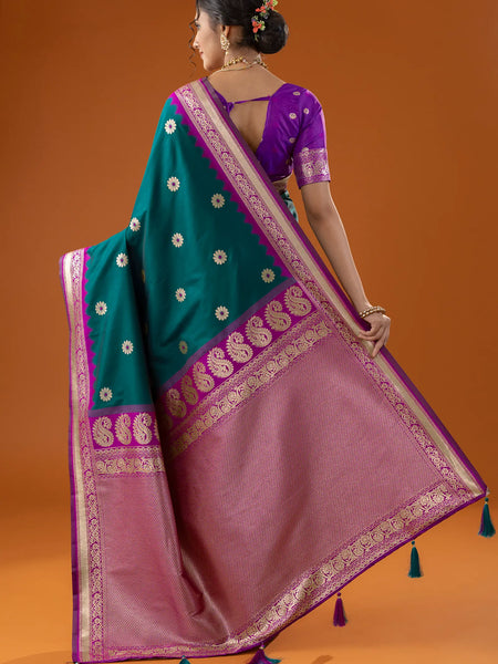 Flower Silk Deep Green Saree