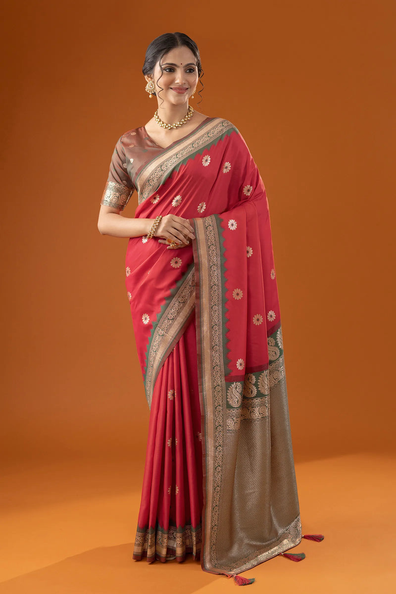Flower Silk Red Saree