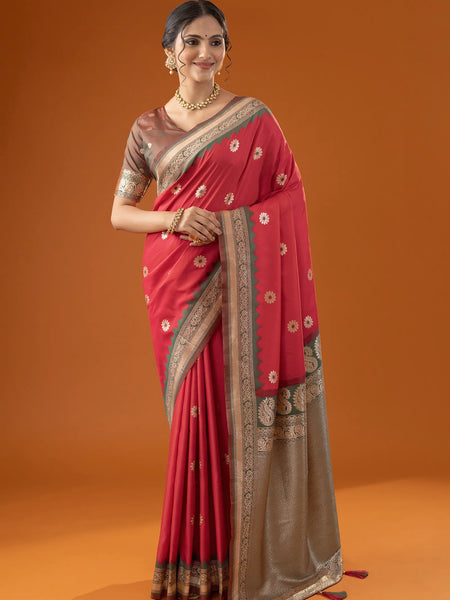 Flower Silk Red Saree