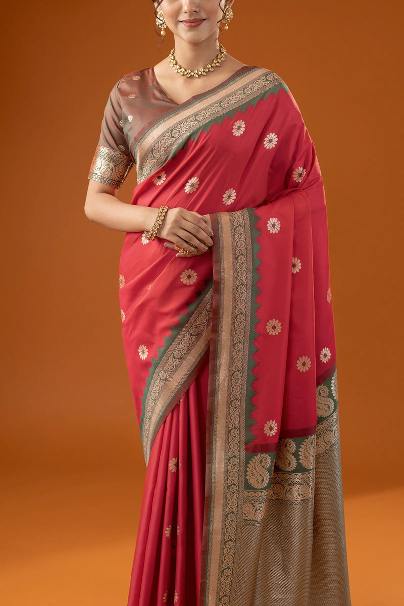 Flower Silk Red Saree
