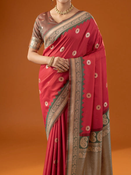 Flower Silk Red Saree