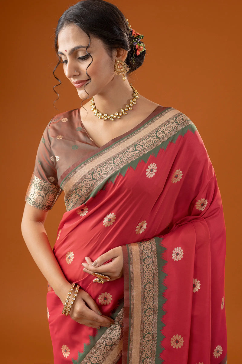 Flower Silk Red Saree
