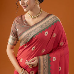 Flower Silk Red Saree