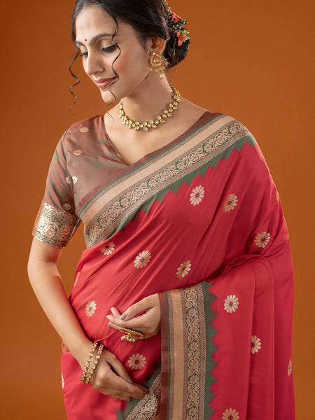 Flower Silk Red Saree