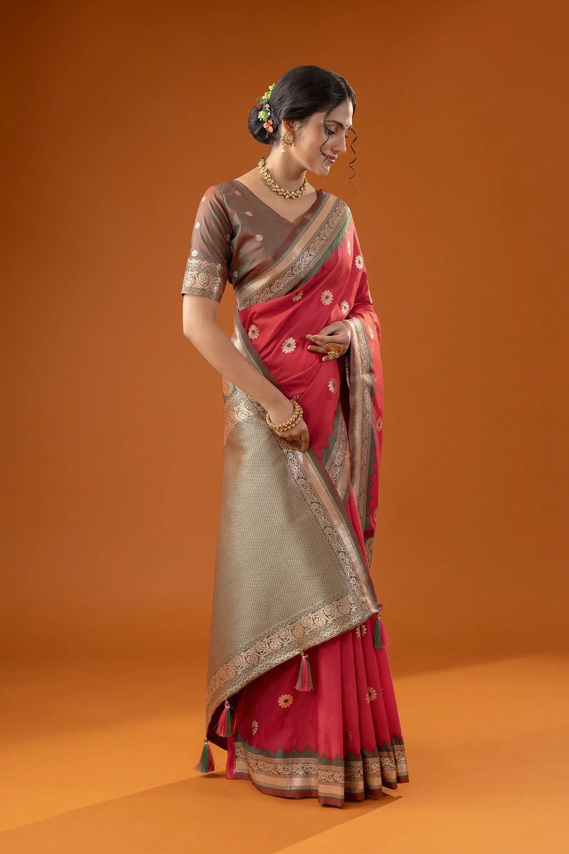 Flower Silk Red Saree