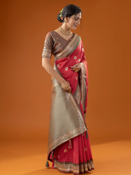 Flower Silk Red Saree