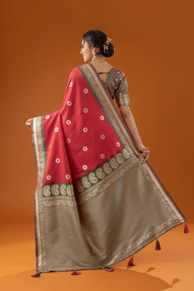 Flower Silk Red Saree