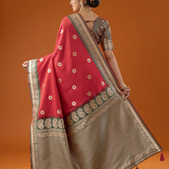 Flower Silk Red Saree