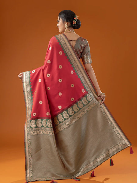 Flower Silk Red Saree