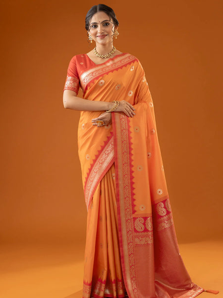 Flower Silk Yellow Saree