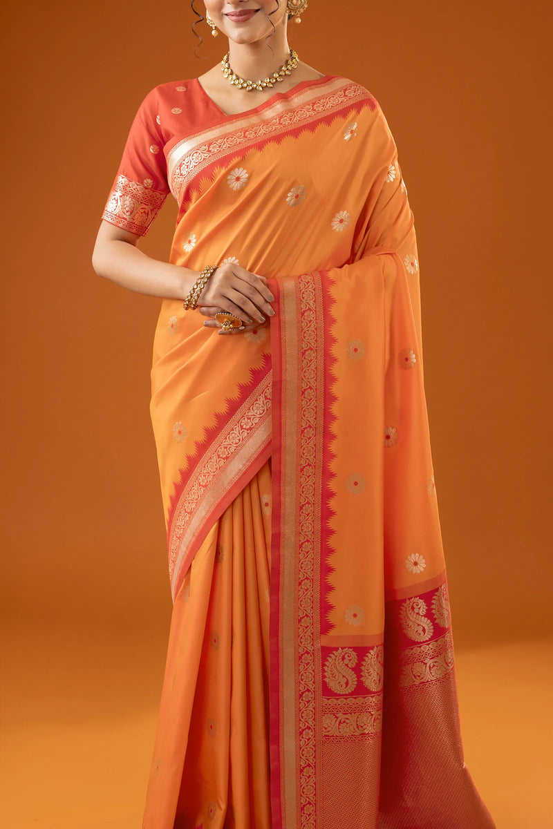 Flower Silk Yellow Saree