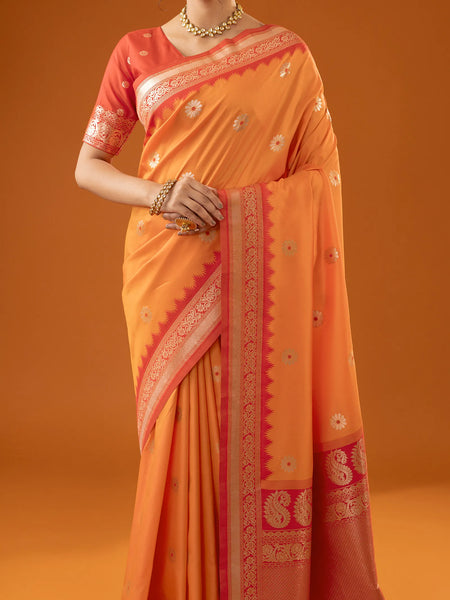 Flower Silk Yellow Saree