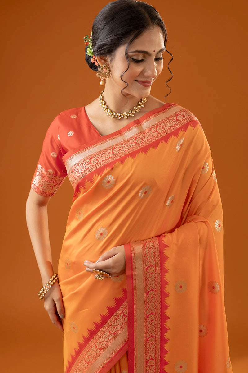 Flower Silk Yellow Saree
