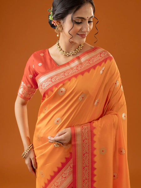 Flower Silk Yellow Saree