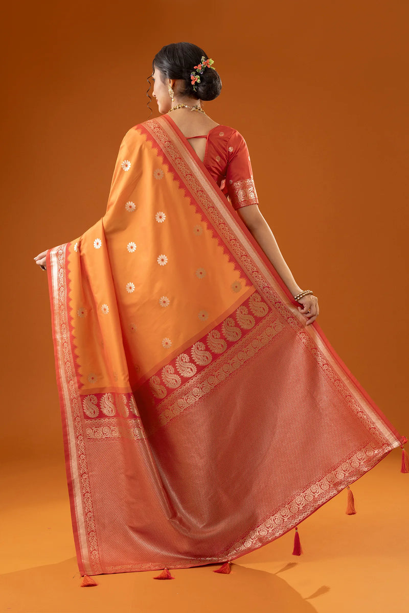 Flower Silk Yellow Saree