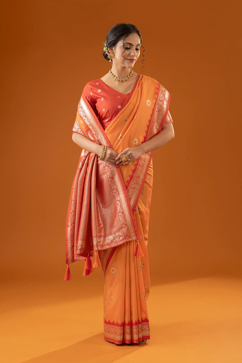 Flower Silk Yellow Saree