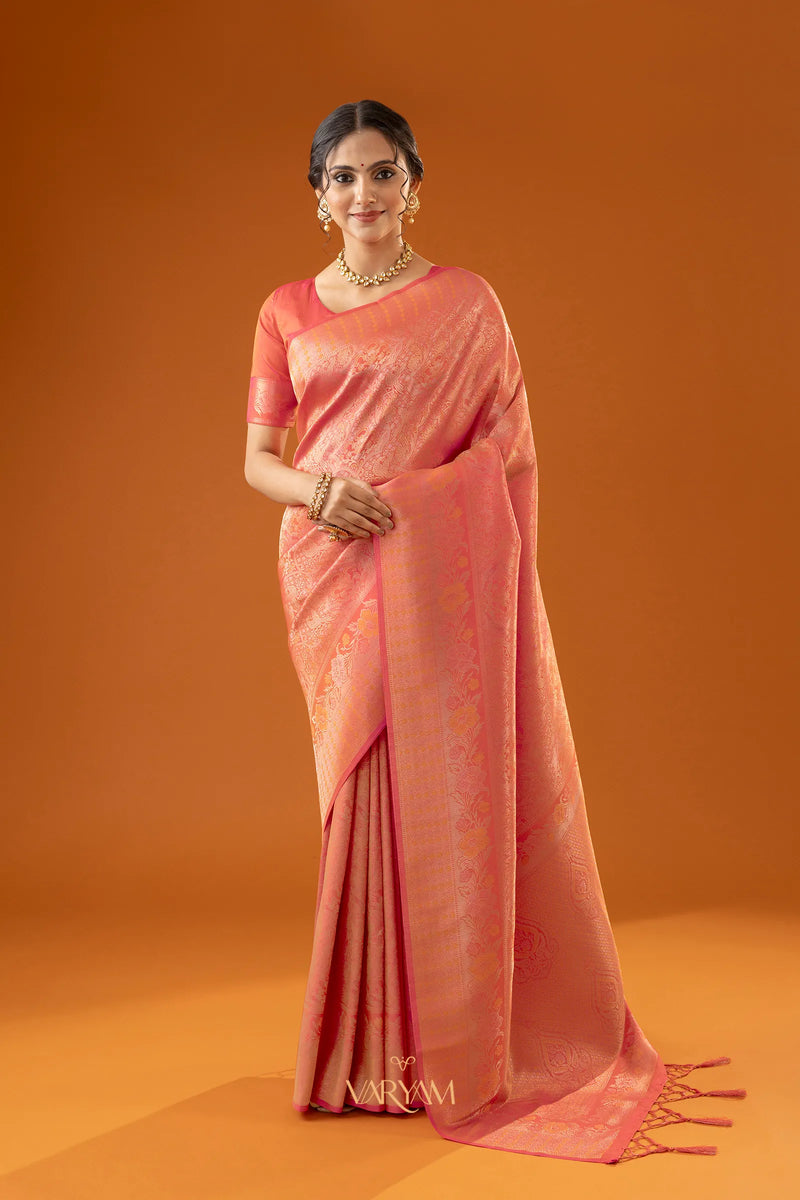 Flora Zari Orange Saree