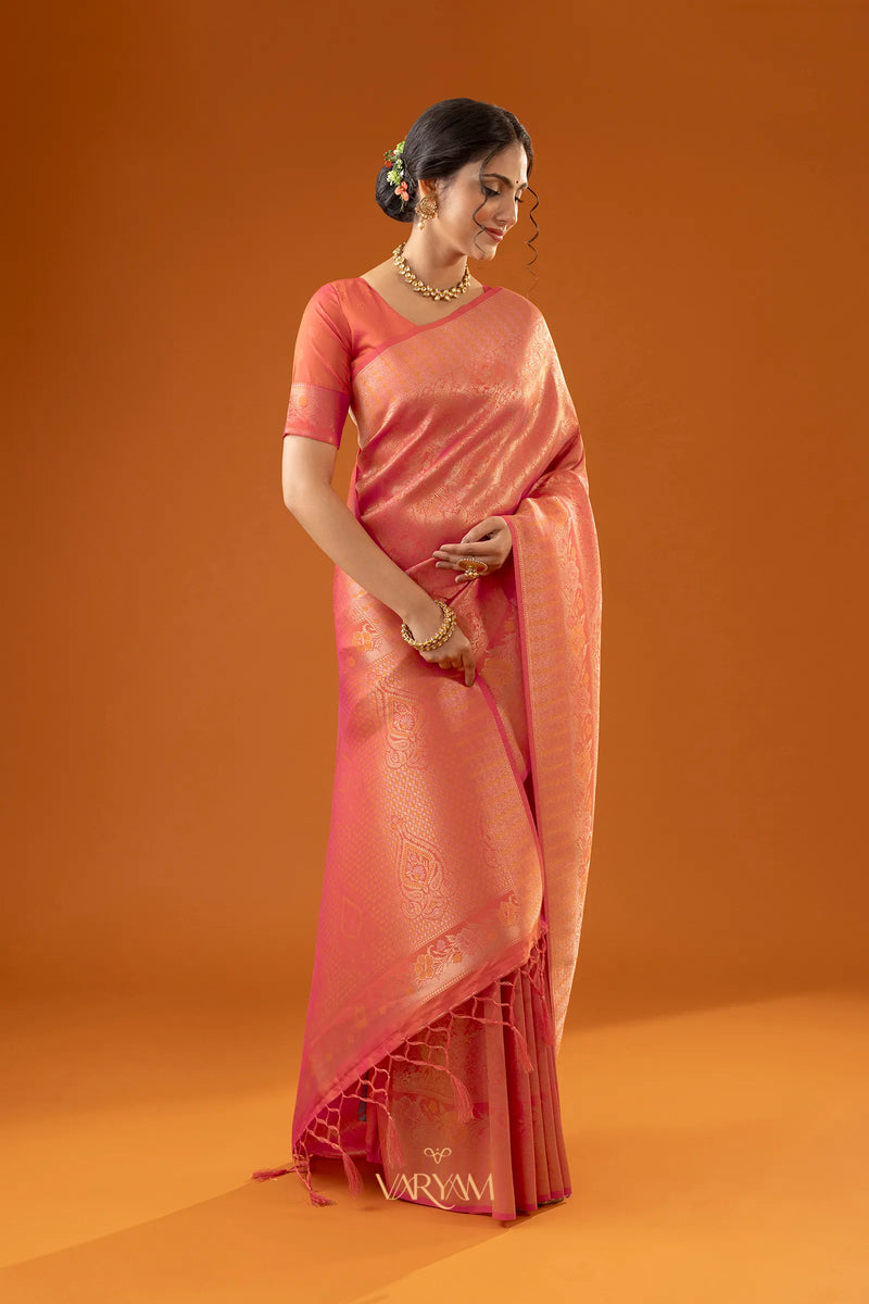 Flora Zari Orange Saree