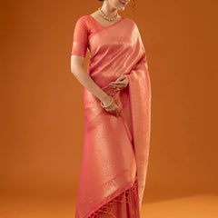 Flora Zari Orange Saree