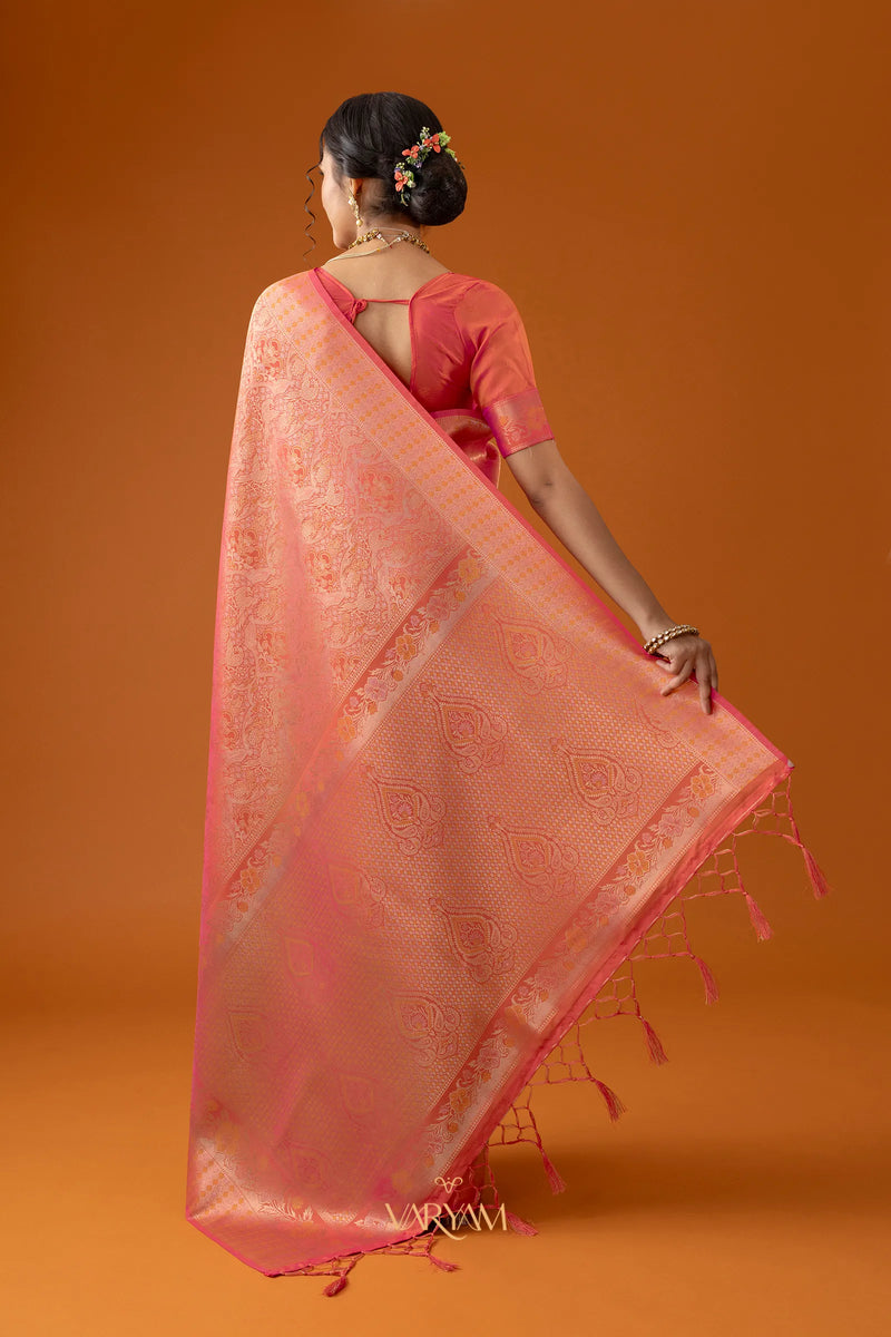 Flora Zari Orange Saree