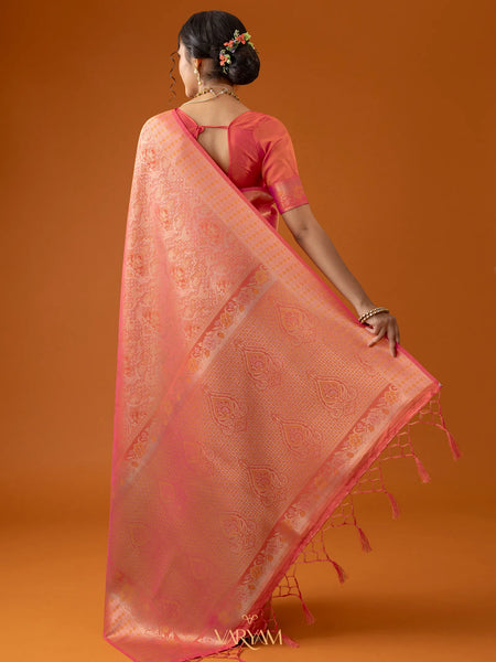 Flora Zari Orange Saree