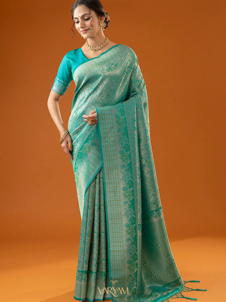 Flora Zari Aqua Mint Saree