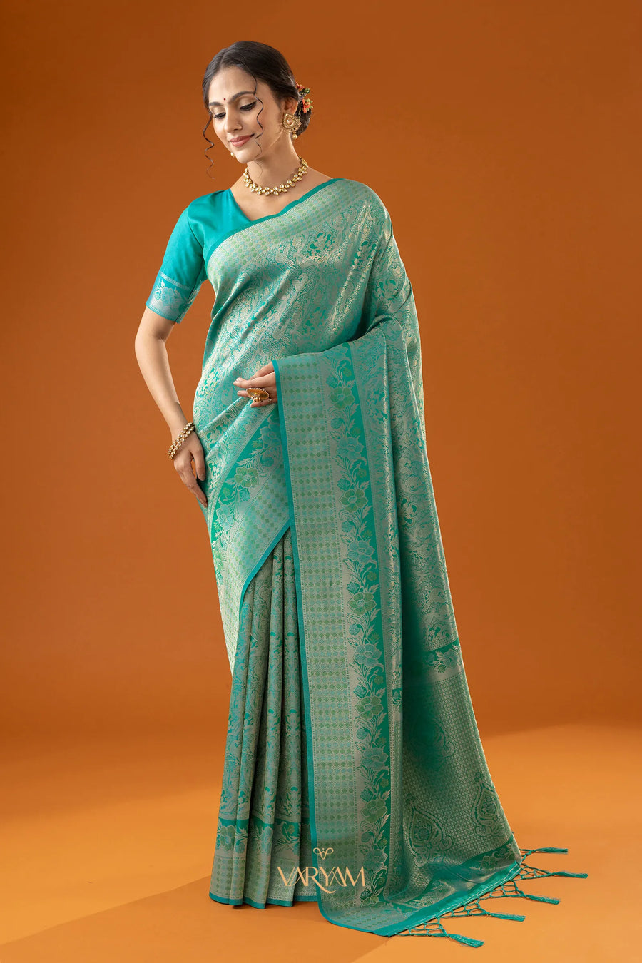 Flora Zari Aqua Mint Saree